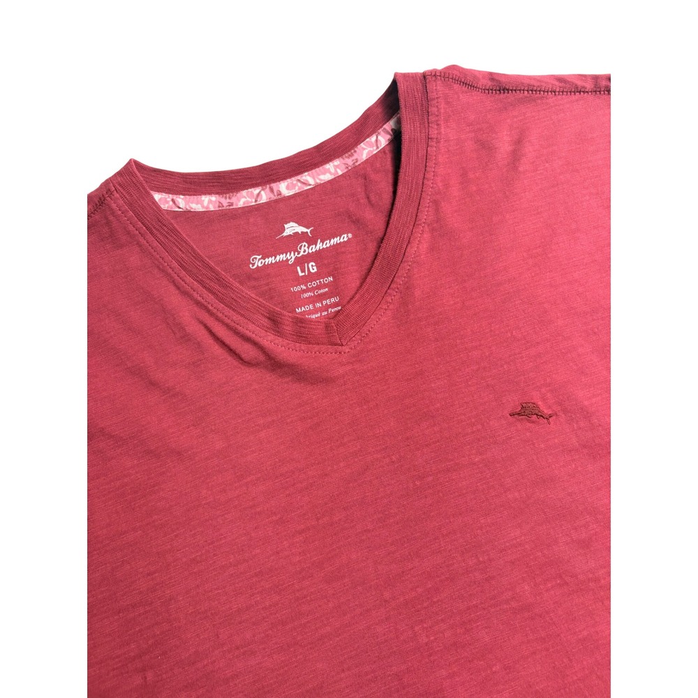 Tommy Bahama Mens Red Slub Cotton V-Neck T-Shirt Size Large Marlin Logo ST227115